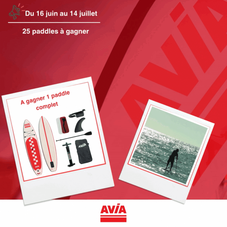Du 16 juin au 14 juillet 2025 – 25 paddles AVIA à gagner – Jeu 100% gratuit